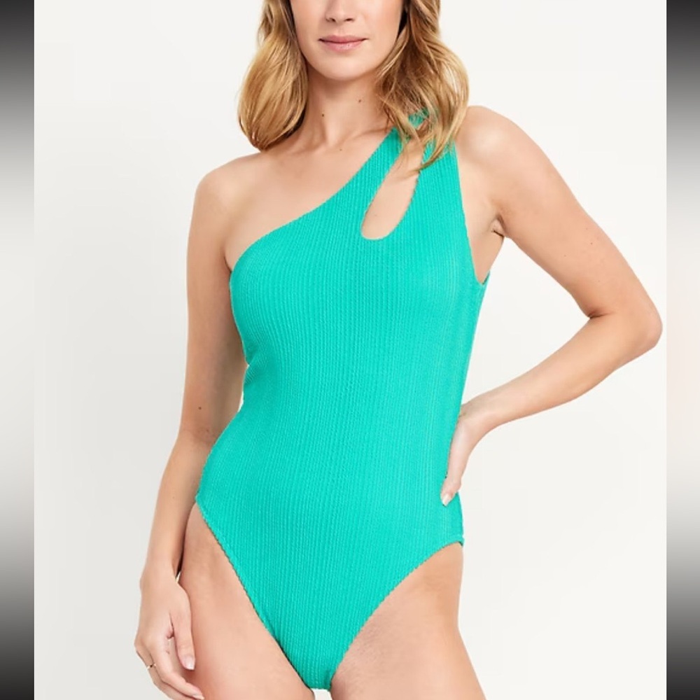Old Navy - One-Shoulder Waffle Knot Teal Swimsuit